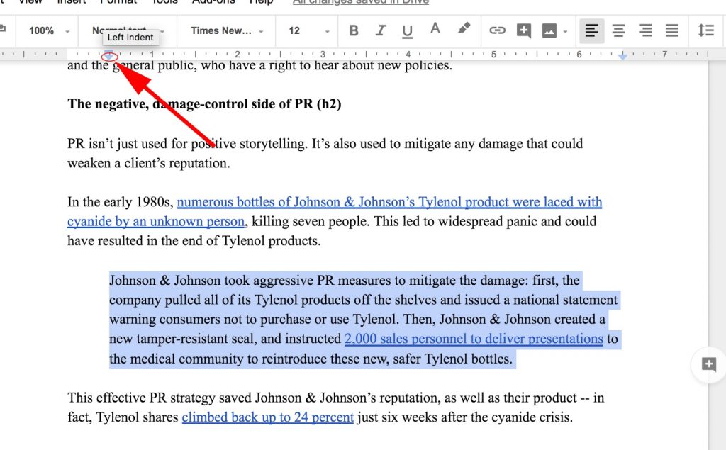 ia writer first line indent