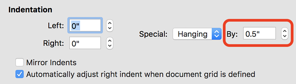 how to create a hanging indent in word for mac