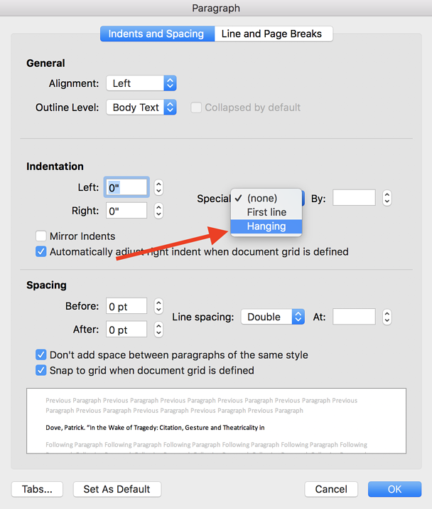 how to do a hanging indent in libreoffice